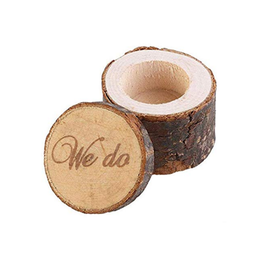 Wedding vintage natural soild wood round jewelry storage ring gift box