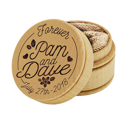 Custom personalized rustic round natural soild wooden ring box jewelry