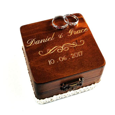 Engagement rustic handmade custom square soild wood luxury ring box