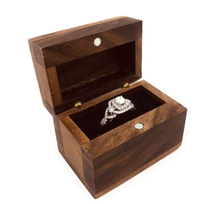 Proposal beautiful rustic rectangular magnetic walnut wood ring box luxury