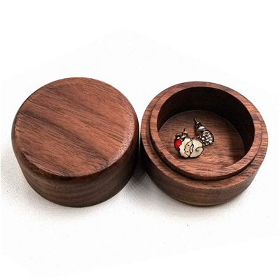 Decorative mini antique round portable storage walnut wood trinket box