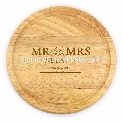 Eco-friendly round wooden pizza sublimation cutting board with groove