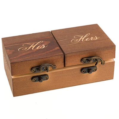 Wedding engagement decorative double jewelry storage wood ring box