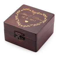 Engagement personalized rustic custom square soild wood wedding ring box